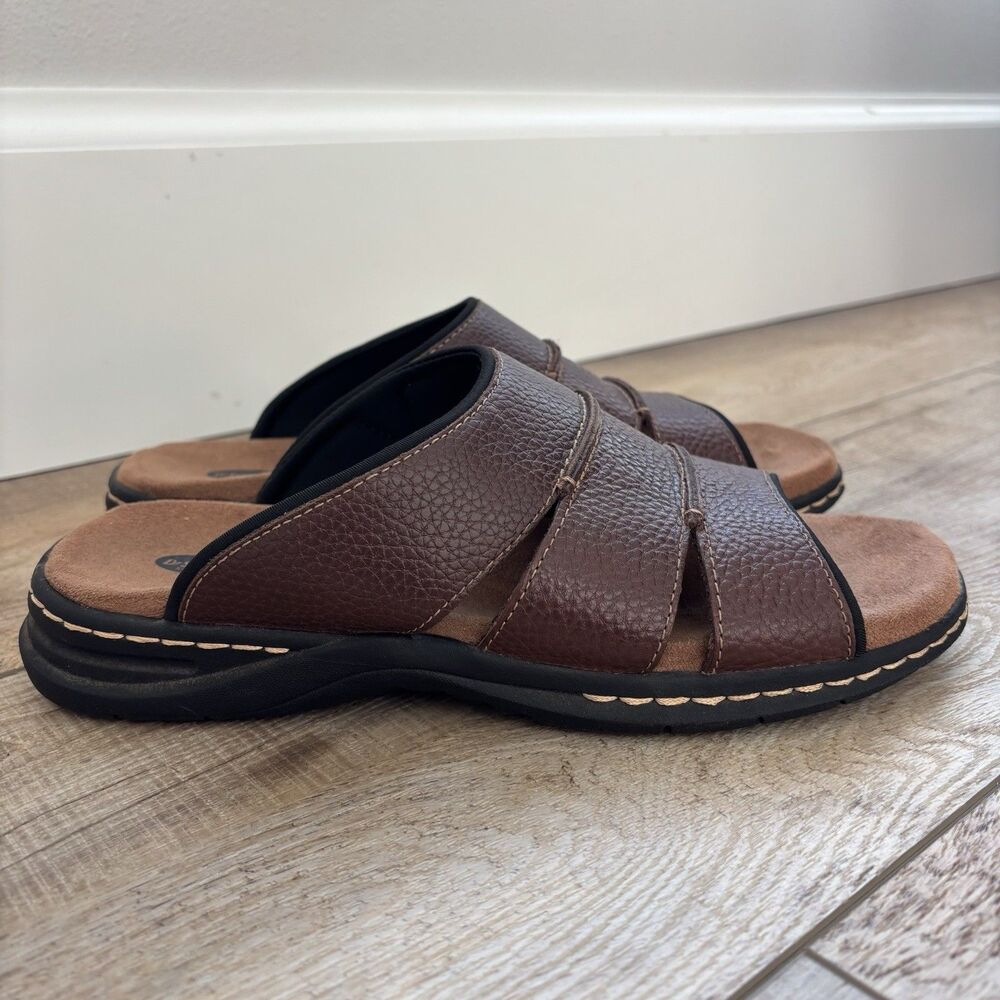 Dr. Scholl's Gordon Men's Size 9M Leather Slide Sandals Brown Memory Foam NEW